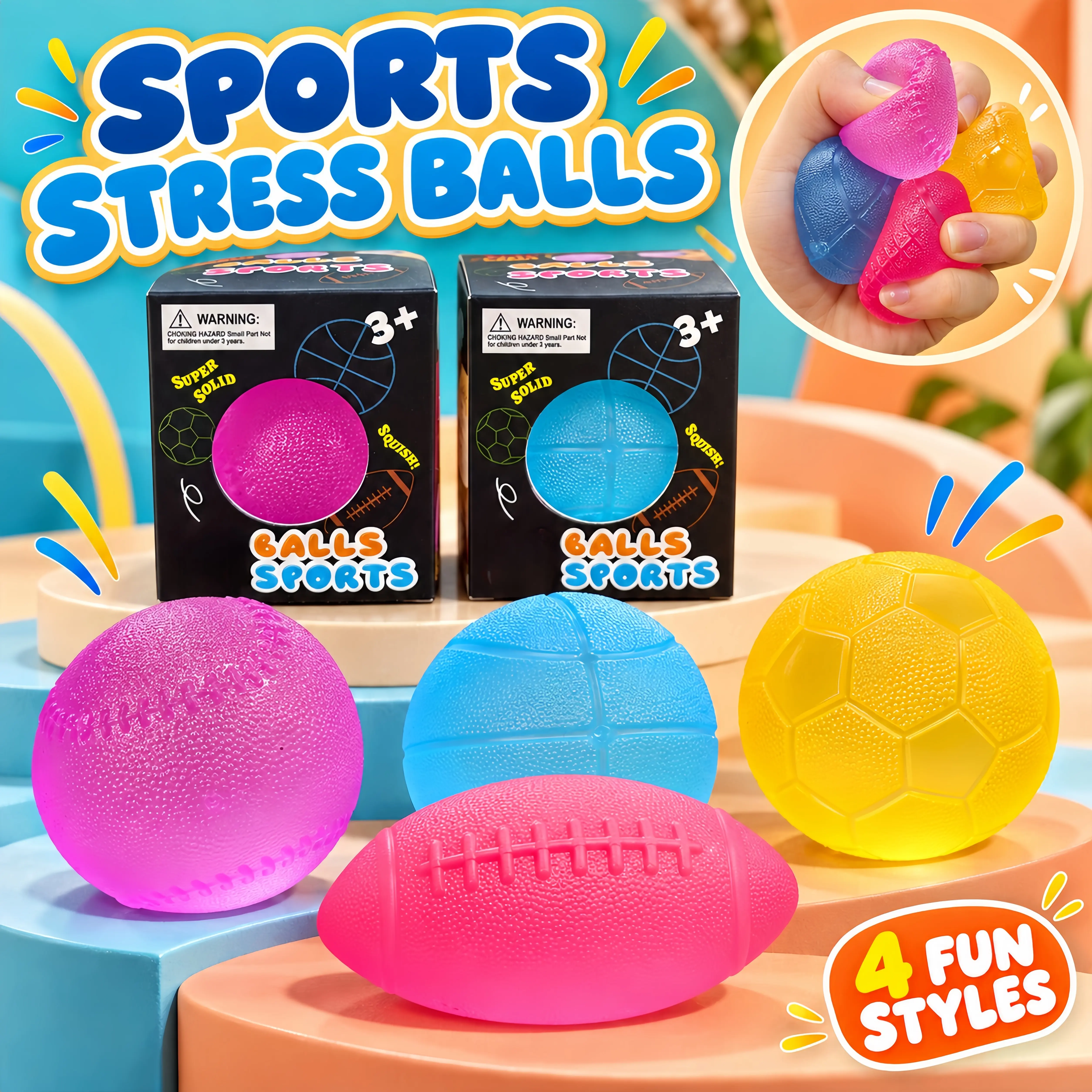 4pcs Durable Soft Slow-Rise Squishy Sports Balls Set - Football, Baseball, Soccer Styles, Trophy Holder, Office Desk Decor, Anxiety Fidget Stress Relief Toys for Kids Favorites with Sensory Needs Solutions