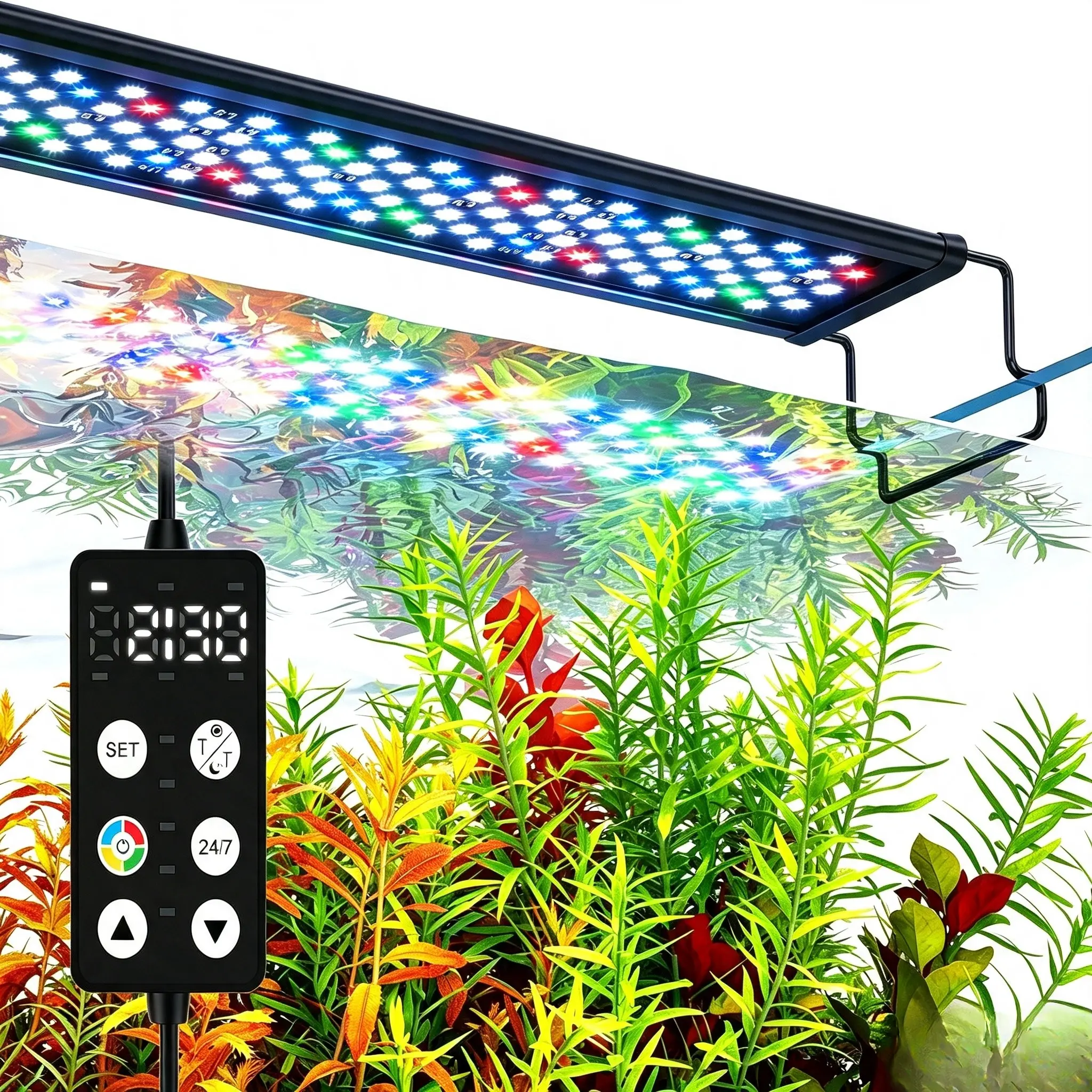 SEAOURA Aquarium Light with 24/7 Timer for 36-42in Freshwater Fish Tank | high PAR LEDs for plant growth, 3 timers + memory, 20 dimming, 15min fade, adjustable brackets, slim aluminum full spectrum