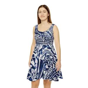 Tribal Print - Women's Skater Dress (AOP) Fijian Polynesian Samoan Hawaiian Tongan Tribal Print Casual Fabric Womenswear Skirt Stretchy Lady