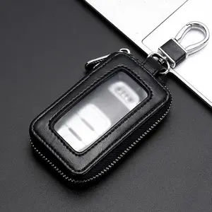 Car Key Pouch Perfection - Black Unisex Mirror Finish Zipper Closure Key Ring for All Occasions, Car Key Holder, Key Fob Protector