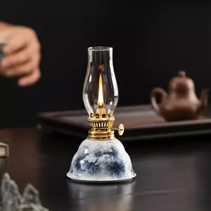 Ceramic Tea Light Candle Holder, Adjustable Wick Camping Fuel Lamp, Indoor Home Oil Lamp, Perfect for Holidays and Gifts, Home Accessories