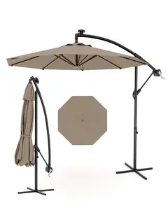 10ft Solar LED Offset Hanging Patio Umbrella,Cantilever Outdoor Umbrella with 32 LED Lights,Sturdy 8 Rids,UV Protection,Outdoor Market Umbrella for Backyard, Deck and Poolside