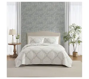 Laura Ashley Floral Embroidery Blue Full/QueenQuilt Sham Set