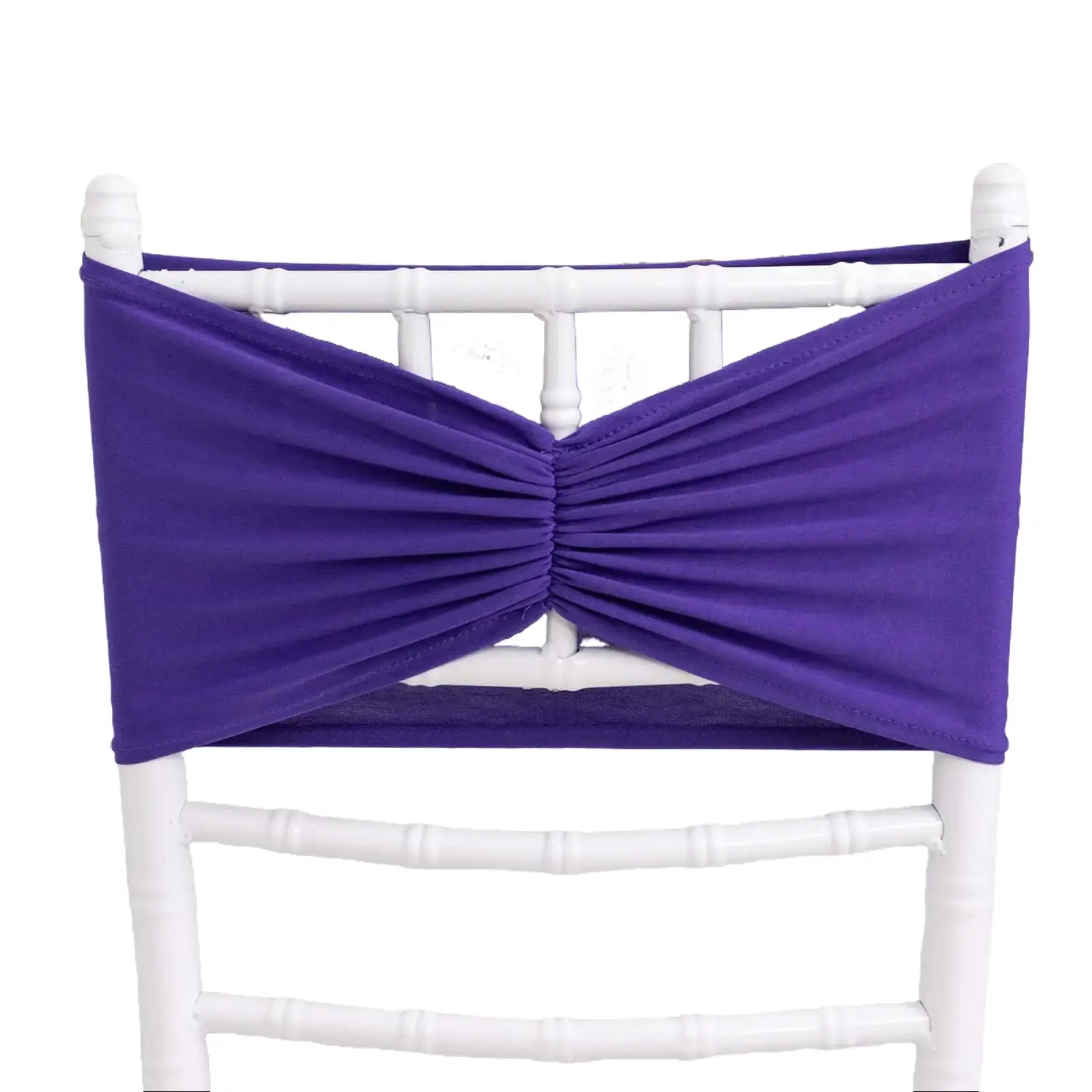 5 Pack Spandex Chair Sashes Purple Ruffled Style - Wide Easy to Use Stretch Chair Bands 8"x13"