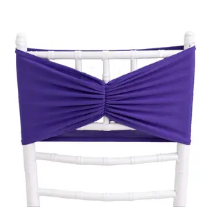 5 Pack Spandex Chair Sashes Purple Ruffled Style - Wide Easy to Use Stretch Chair Bands 8"x13"