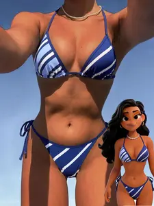 Women's Swimsuit bikini,retro stripe print blue spoty beachwear swimsuit /Going Out Outfits/Birthday Outfit/Casual/Y2k/2000s/Y2k Clothes /Classy/Old Money/Streetwear/Vacation Outfits/New year Music party girls beachwear, Swimsuit for Beach