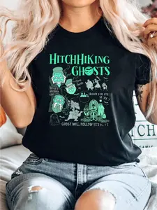 The Haunted Mansion Retro Halloween Three Hitchhiking Ghosts Shirt, Foolish Mortal Shirt, Halloween Mickey Not So Scary Party Stylish Clothes Top For Everyday Wear Stretched Slightly Graphic Unisex Cotton Crewneck
