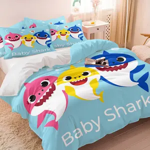 Baby Shark Family Printed Duvet Cover Set Soft Bedding Set with 1/2 Pillowcases for Kids Bedroom Cute Gift Soft And Skin-friendly Suitable For Gifting Or Personal Use Multiple Styles Are Available