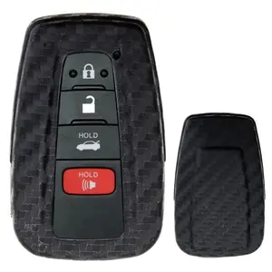 iJDMTOY Carbon Fiber Finish Soft Silicone Key Fob Cover For 2017/2018-up Toyota Camry Prius Prime Mirai C-HR, etc w/Push Start Engine Feature (Black Twill Weave Pattern)