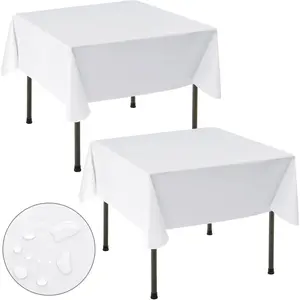 2 Pack Square Vinyl White Table Cloth 54x54 Inch-Vinyl Card Table Cloth with Flannel Backed, Wipeable Waterproof Oil-Small Table Cover for Coffee Table, Hotel, Indoor&