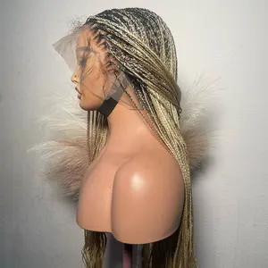Spanish bone straight knotless braids in Human hair full lace. blond mix in 30 inches.