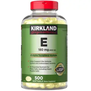 Kirkland Signature Vitamin E 180 mg 500 Softgels USP Certified Lactose-Free Dietary Supplement for Immune Support