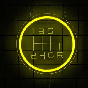 Gear Shift Neon Sign, 3D Engraved Manual Transmission Lever Neon Sign for Garage Decor | LED Garage Signs for Car Room Decor, Auto Repair Workshop, Man Cave - Best Gifts for Dad, Car Enthusiast Neon Lights