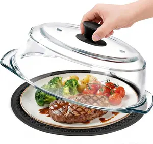 Black Glass Ceramic Microwave Food Splatter Cover Set - BPA-Free Heatproof Oil-Proof Kitchen Utensil Accessory, Multi-Functional Large-Handled Heatproof Food Domes, Steam Vent Holes, Easy-Grip Silicone Handle, Dishwasher-Safe