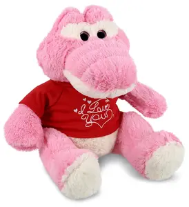 DOLLIBU Super-Soft Sitting Pink Alligator Stuffed Toy, Featuring a Romantic Polyester Red "I Love You" Embroidered Shirt Outfit, Embroidery