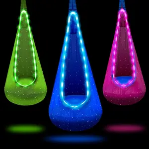 Light Up  Pod Sensory Swing Seat Fun Hanging Hammock Swing Chair with LED Lights & Inflatable Pillow, Sensory Pod for Indoor & Outdoor Play kids gift,Holiday Gifts