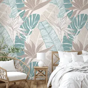 3pcs Watercolor Banana Leaf Decorative Wallpaper, Self-Adhesive DIY Waterproof Removable Wall Covering, Ideal for Dining Room Bedroom Living Room