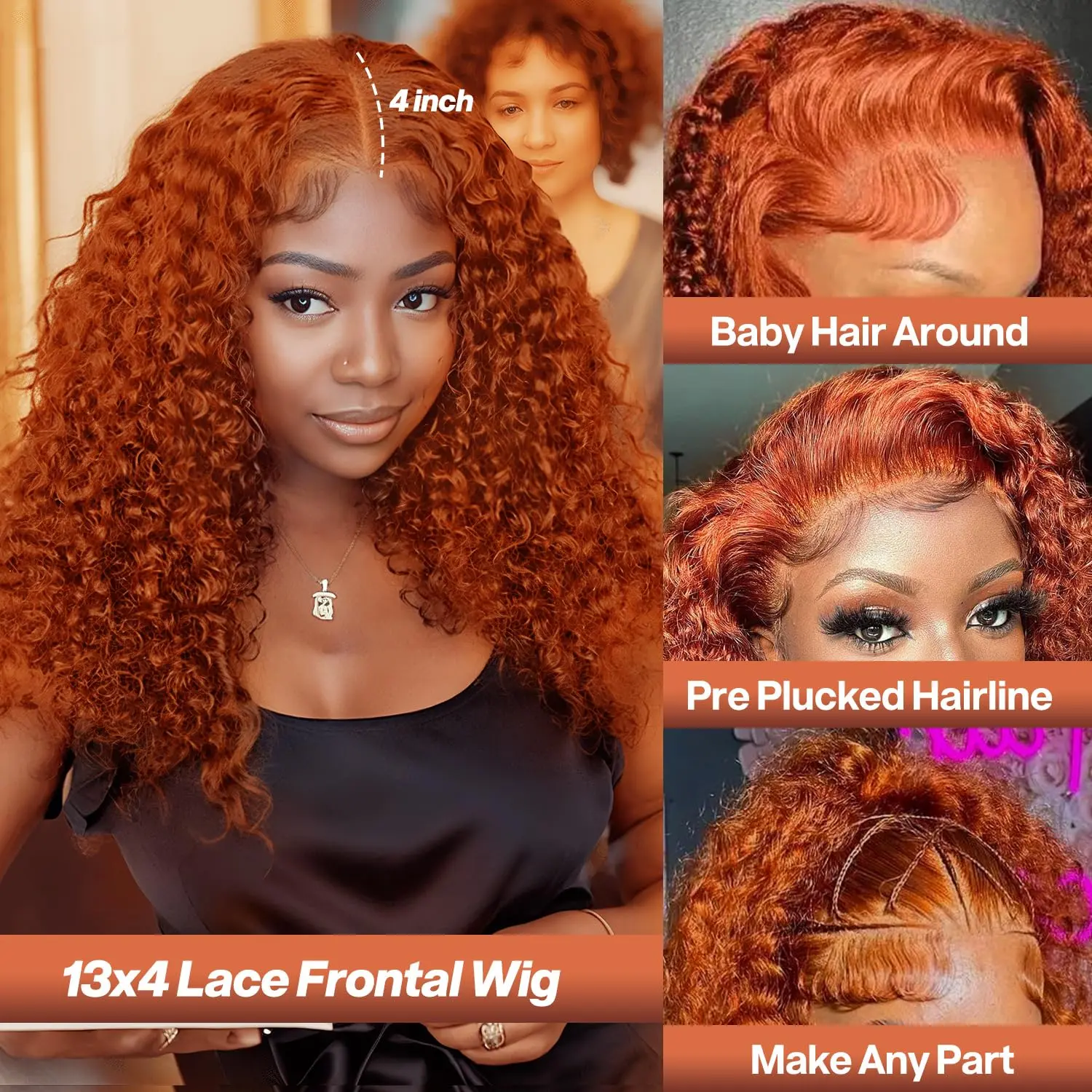 Orange Ginger Water Wave Bob Wig Human Hair 200% Density 