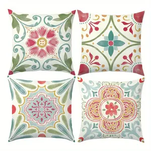 4pcs Summer Watercolor Bohemian Pattern Printed Cushion Covers, (17.71In*17.71In/45Cm*45Cm) Comfortable Home Decorative Pillow Covers for Living Room, Bedroom, And Sofa Cushions, Pillow Inserts Not Included