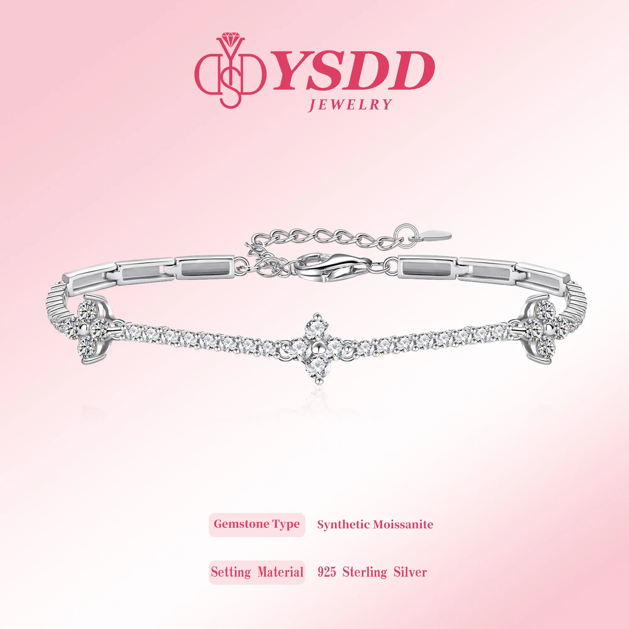 【#316 Lucky Clover】2.5CT Timeless Clover Synthetic Moissanite Bracelet in 925 Sterling Silver form Daily/Special Ocassions Gift for her Birthday/Anniv