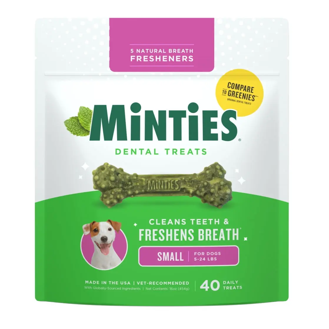 MINTIES Dental Chews For Teeth Plaque Tartar Control Tiny & Small Dogs Oral Care Dental Bone Treats 40 Count Box
