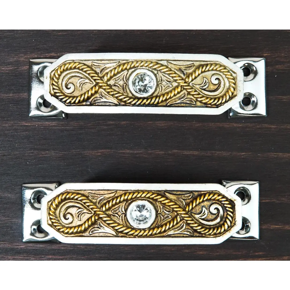 Set Of 2 Rustic Western Braided Ropes Crystal Drawer Cabinet Door Bar Pull Knobs