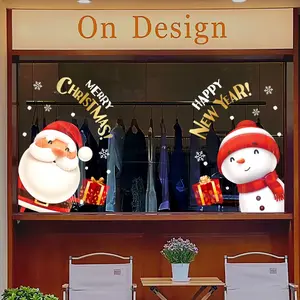 2 pieces of 45cm*60cm Christmas theme decorative window stickers, Christmas elements such as Santa Claus, Christmas snowman, snowflake combination, PVC electrostatic adsorption, suitable for home decoration, shops and shopping malls to create festive atmo