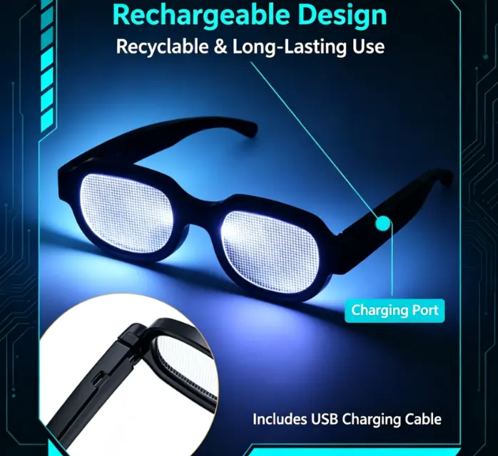 LED Light-Up Futuristic Party Eyewear with Transparent Lenses, All-Ages Glow Accessory, Festive Photo Prop for Club Events
