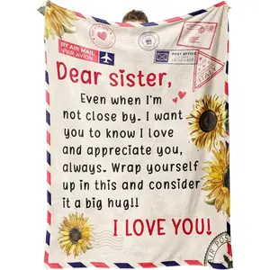 Sister, Dear Sister Airmail Blanket, Day Bday Gifts for Sisters, Present for Big/Little Sisters on Christmas, Soft Fleece Throw Blanket, 60" x 50"