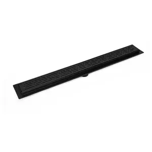 SereneDrains Matte Black Linear Shower Drain Broken Lane Design, 16" to 59" Stainless Steel Linear Drains, 2" Center Outlet Installation Rubber Vinyl