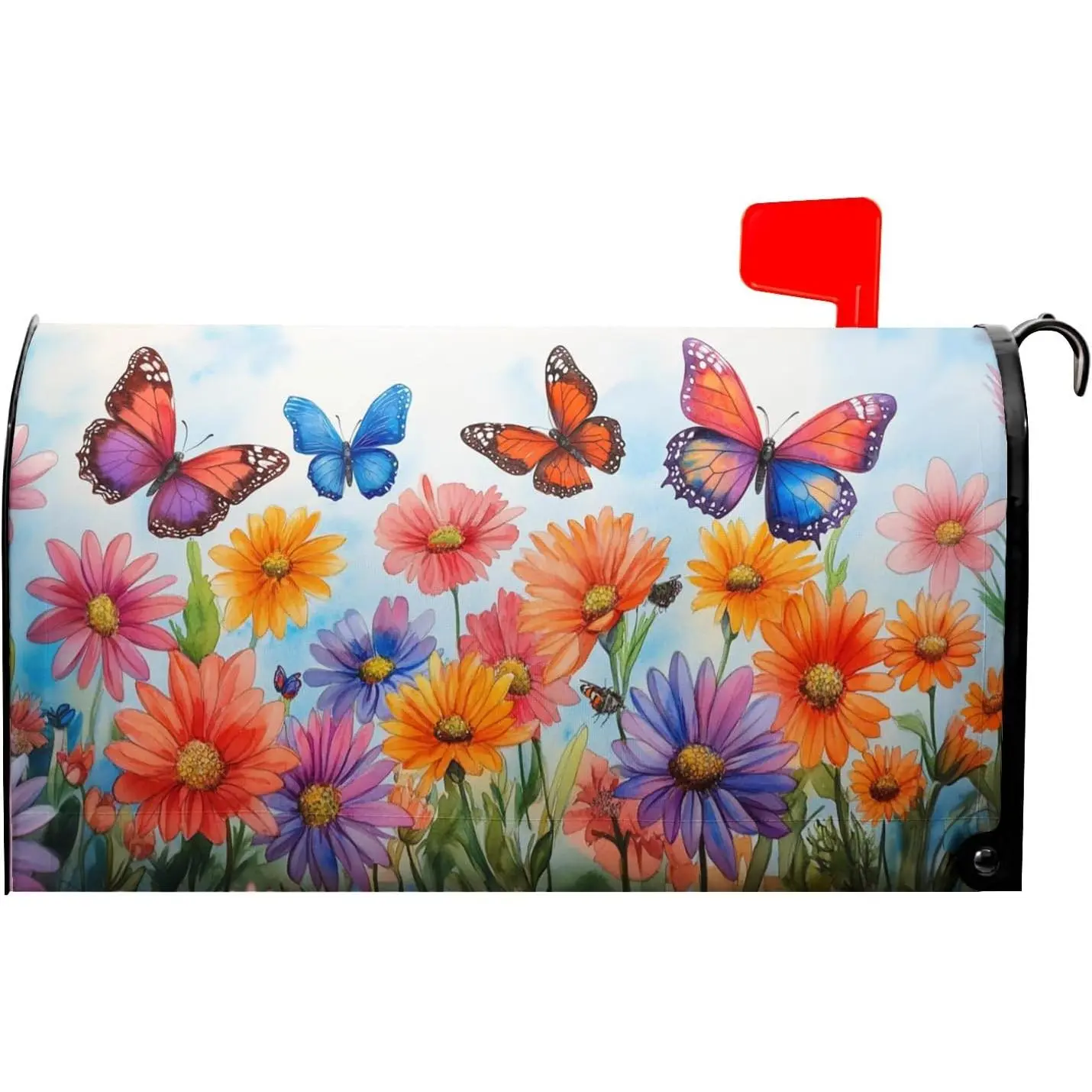 Spring Summer Butterfly Flower Mailbox Covers Magnetic Standard Size 18x21 Inch Watercolor Floral Mailbox Cover Spring Summer Post Letter Box Covers Mailbox Wrap Garden Yard Home Decor for Outside