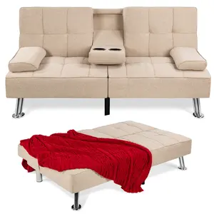 Best Choice Products Modern Linen Convertible Futon Sofa Bed w/ Removable Armrests, Metal Legs, Cupholders Best Choice Products Modern Linen Convertible Futon Sofa Bed w/ Removable Armrests, Metal Legs, Cupholders