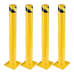 4-Pack 36 Inch Steel Safety Bollard Post, 4.5 Inch Diameter Metal Parking Bollards with 16 Anchor Bolts for Driveway Barrier, Parking Lot Protection, Warehouse Entry, Storefront Security