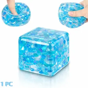 1 PC Stress Cube Stress Ball for Anxiety Stress Relief, Ice Cubes Sensory Fidget Toys for Adults & Teens, Square Squeeze Toys for Party Favors, Classroom Prizes, Birthday Toy Gift, Squishy Cube