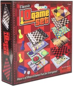 10 in 1 Board Game Set, Travel-Friendly Family Board Game Set with Backgammon, Chinese Checkers, Snakes and Ladders, Game of The Goose, Sorry, Draught, Racing, Chess and More