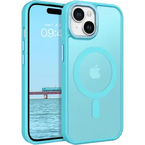 Compatible with iPhone 15 Plus Case, Translucent Matte Slim Shockproof Magnetic Phone case [Compatible with MagSafe] Women Men Girl Boy Protective Cover for iPhone 15 Plus, Teal Blue