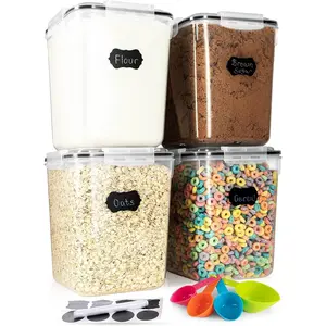 Flour Sugar Storage Containers (5.3L/4pk) Rice Canisters Sets For Kitchen Pantry, Large Food Storage Containers With Airtight Lids