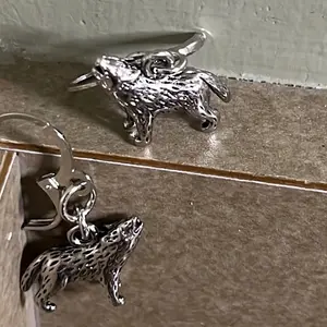 Wolf Earrings - Silver-Toned Animal Charm Design as shown