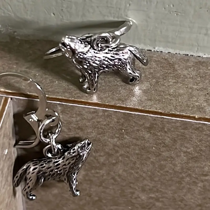 Wolf Earrings - Silver-Toned Animal Charm Design as shown
