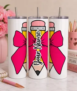 Yellow Pencil Pink Bow Tumbler