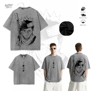 [New Arrival] Zabuza Momochi x Boldprintee Oversized 280GSM Cotton Graphic Tee - Vintage Premium Heavyweight Acid Wash for Urban Naruto Streetwear