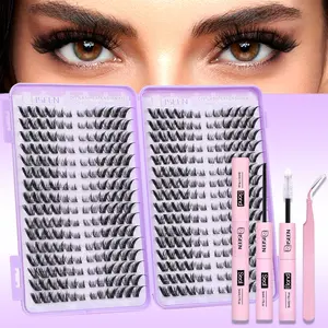 Lash Clusters Kit, 384 Pcs Eyelashes Clusters Kit 9-16mm Individual Natural Lash Extension Kit D Curl Fluffy Wispy False Eyelashes DIY Eyelash Extensions