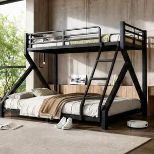 ARCH Twin XL over Queen Bunk Bed with Ladder, Metal Low Profile Bunk Bed Frame with Full Upgraded Support Slats, Heavy Duty Black Finish, Space Saving for Kids Teens Adults Bedroom, No Box Spring Needed, Twin XL Size Options, Black Color Options