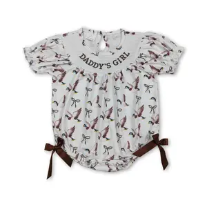 C Baby Girl Summer Bubble Smocked Mallards Bows Summer Onesie Hunting Clothes SR3346