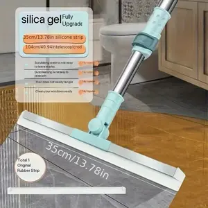 Silicone Magic Handheld Mop, Durable Cleaning Strip 13.78in/35cm, Integrated Scrubbing Head 40.94in/104cm, Easy Floor Glass Tile Window Bathroom Cleaner, Flat Mop