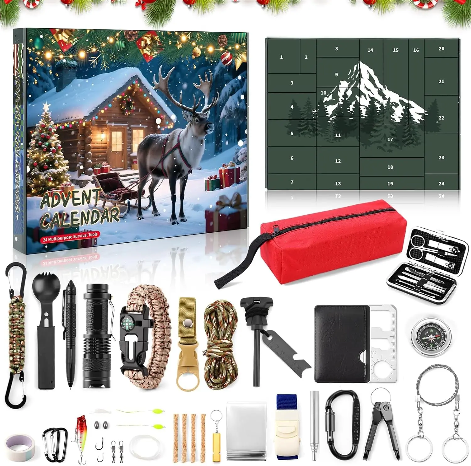 Survival Kit Advent Calendar for Men 2026, 24 Days Christmas Countdown Calendars for Boys Teen Adult, Xmas Holiday Coolest Gifts for Outdoor Adventure Enthusiasts