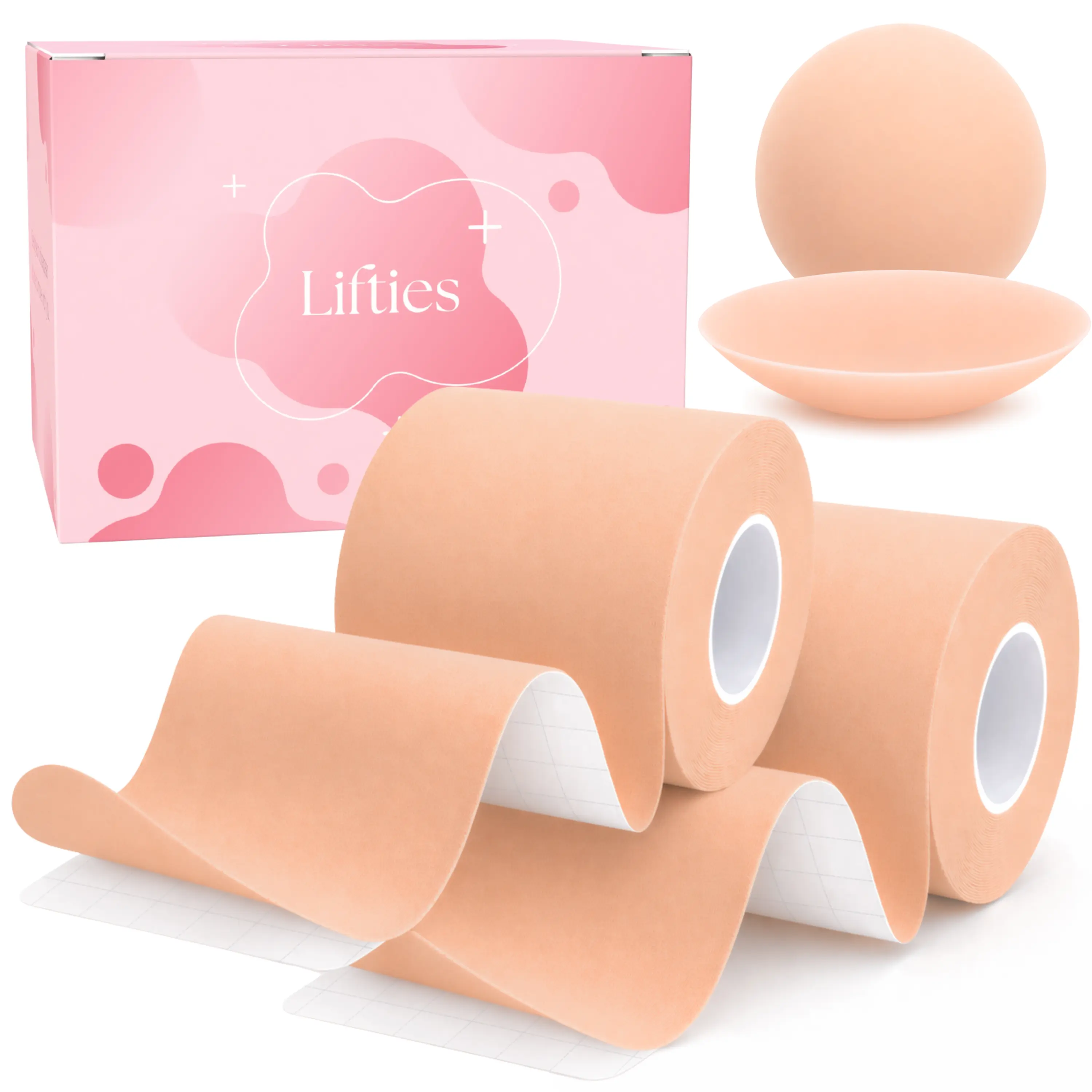 Lifties Boob Tape for Breast Lift & Body Shaping, Skin-Safe Adhesive Fashion Tape, Waterproof Sweatproof Support for Strapless, Backless & Low-Cut Outfits, Breathable Stretch Fabric, Cut-to-Size Roll