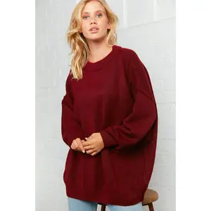 Burgundy Oversized Out Seam Knit Sweater Top