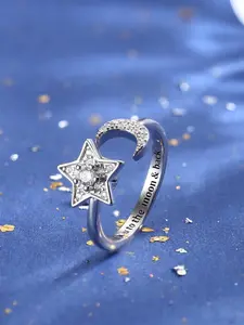 1 Pc S925 Silver Fidget Anxiety Ring for Women Girls  Cubic Zirconia Moon Star Spinner Fidget Rings for Anxiety Relief Stress Ring Trend Jewelry with Gift Box