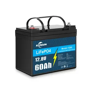 KUNLUN 12V 60Ah LiFePO4 Lithium Battery with Built-in BMS, 4000+ Deep Cycles & EV-Grade Cells, IP65 Waterproof, Safe Power for Solar, Camping, Off-grid Sets, Fish Finder,  Home Energy Storage